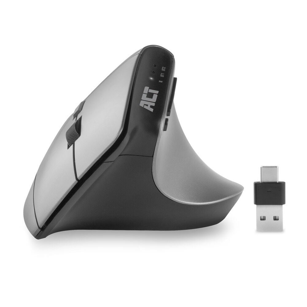 ACT AC5155 | Ergonomische Draadloze Muis | RF-Draadloos + Bluetooth | USB-A en USB-C Receiver | 2400 DPI | Zilver/Zwart - Matmuis - Matmuis