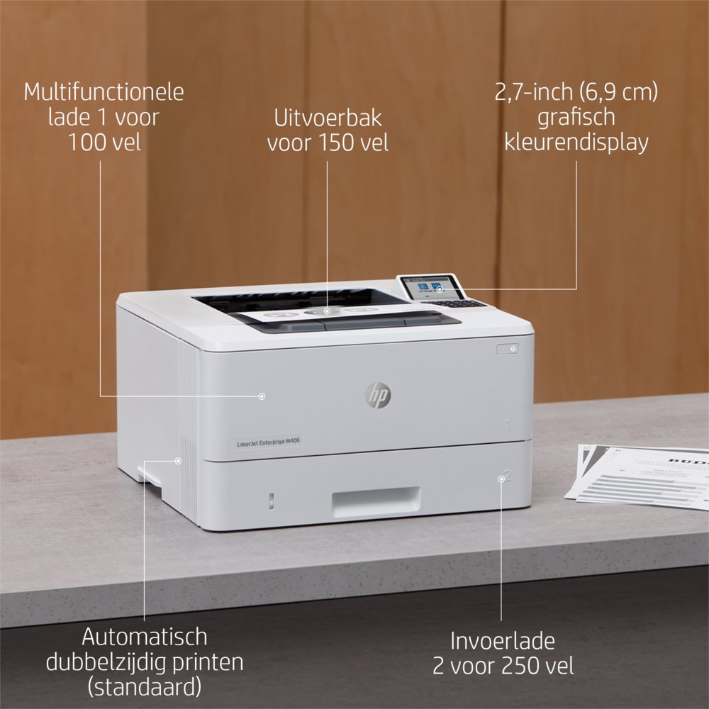 HP LaserJet Enterprise M406dn Printer | 1200 x 1200 DPI | Zwart/Wit - Matmuis - Matmuis