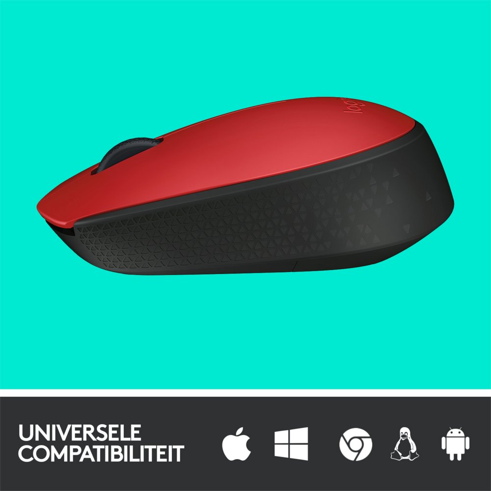 Logitech M171 | Draadloze Muis | Links- en Rechtshandig | RF | 1000 DPI | Rood/Zwart - Matmuis - Matmuis