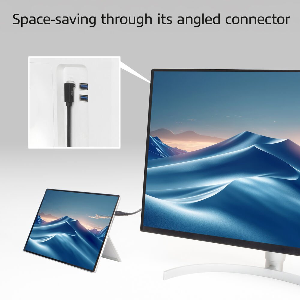 ACT AC7472 | USB 3.2 Gen 2 Kabel | USB-C (recht) naar USB-C (haaks boven/beneden) | 60W | 10Gbps | 2m | Zwart - Matmuis - Matmuis