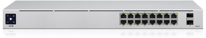 Ubiquiti UniFi USW-16-POE Gen2 | 16-poorts Managed L2/L3 Gigabit Switch | 8x PoE+ (802.3at) | 2x SFP | 42W PoE-budget | Fanless | 1U Rackmount - Matmuis