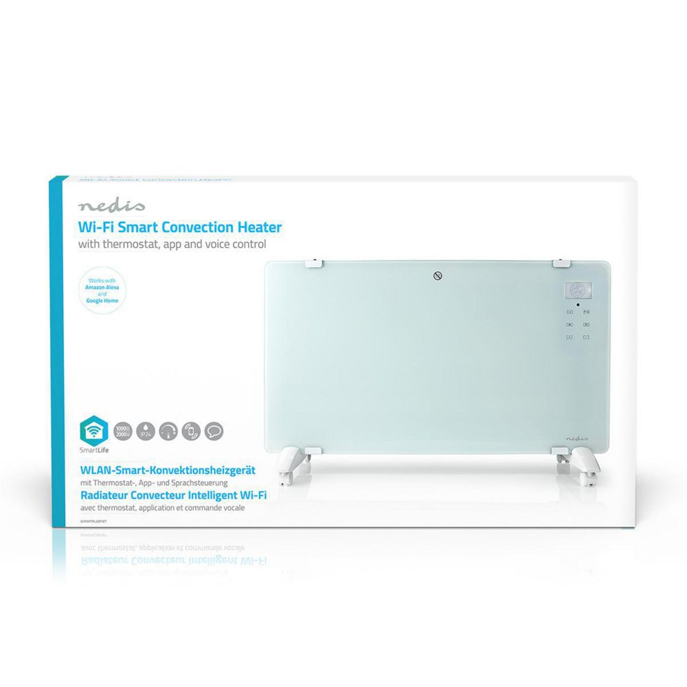 Nedis WIFIHTPL20FWT | Slimme Wi-Fi convectorkachel | 2000 W | Glazen frontpaneel | IP24 | Wit