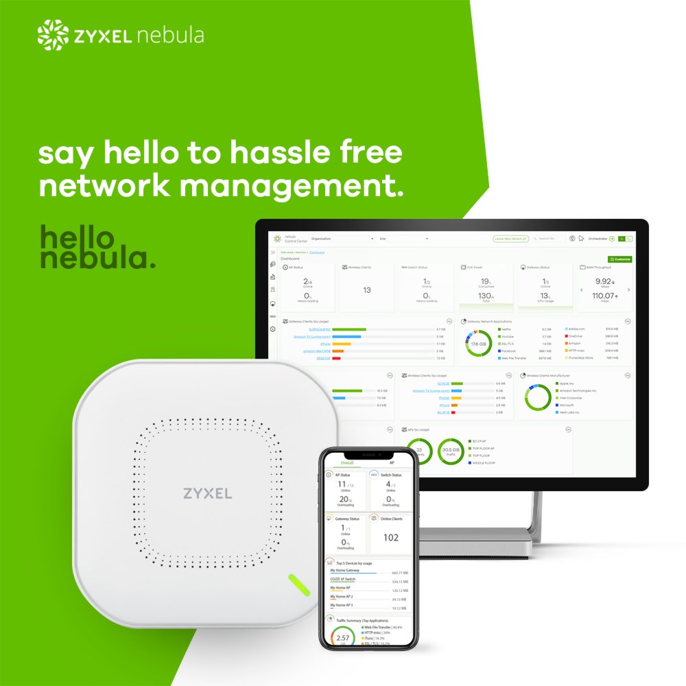 Zyxel Nebula NWA110AX | WiFi 6 Indoor Access Point | 1775 Mbit/s | PoE+ / 12 V DC | Inclusief Montagebeugel