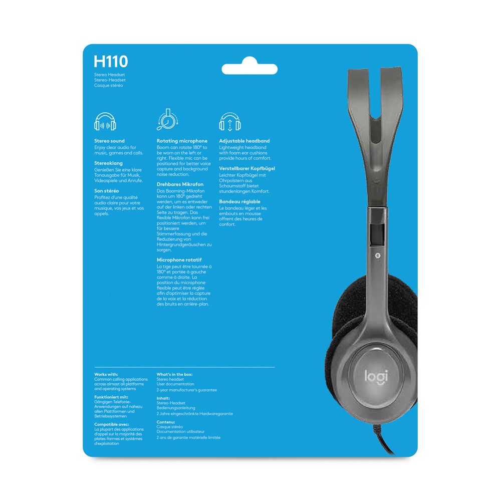Logitech H110 | On-Ear Bedrade 3,5mm Koptelefoon met Microfoon | Zwart/Zilver - Matmuis - Matmuis