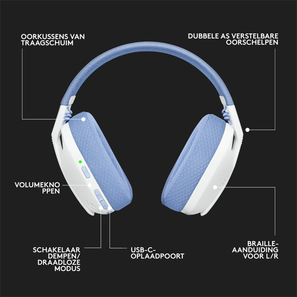 Logitech G G435 | Draadlooze Over-ear Gaming Headset | Bluetooth & USB-A Receiver | Wit/Lilac - Matmuis - Matmuis