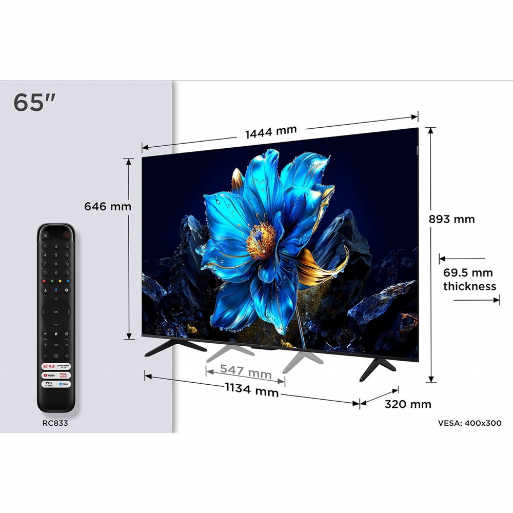 TCL 65T69C | 65" 4K Ultra HD QLED Smart TV | 60Hz | Google TV + Wifi | Dolby Vision | HDMI 2.1 (2025)