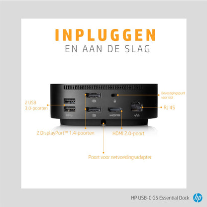 HP G5 Essential Dock | Docking Station | USB-C | Zwart - Matmuis - Matmuis
