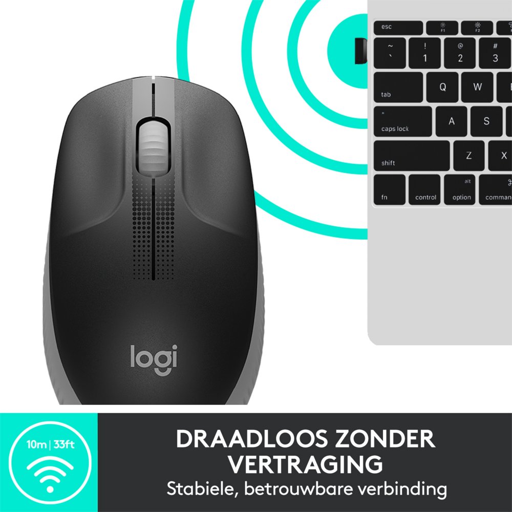 Logitech M190 | Draadloze Muis | Links- en Rechtshandig | RF | 1000 DPI | Grijs - Matmuis - Matmuis