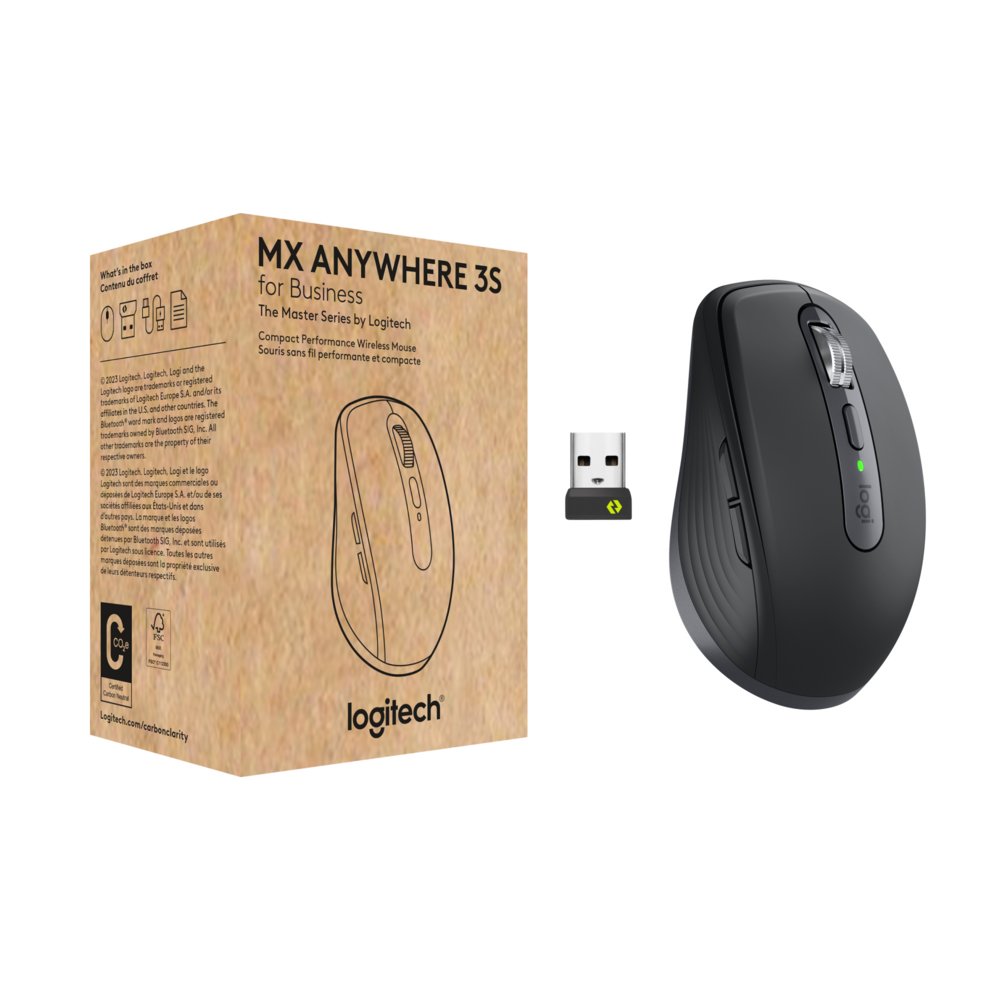 Logitech MX Anywhere 3S for Business S | Draadloze Muis | Links- en Rechtshandig | RF + Bluetooth | 8000 DPI | Grafiet - Matmuis - Matmuis