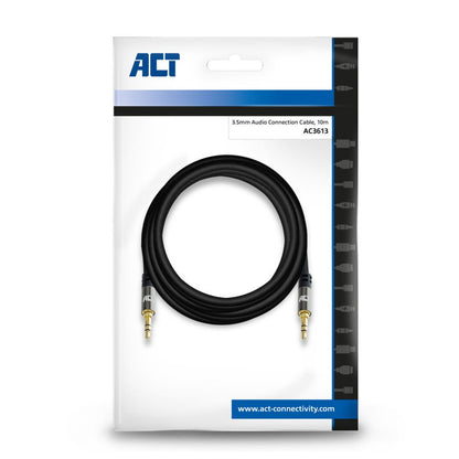 ACT AC3613 | 3.5mm Audiokabel | 10 Meter | Stereo Jack naar Jack | Zwart - Matmuis - Matmuis