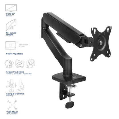 ACT AC8313 Essentials | Verstelbare Monitor-bureaubeugel | Tot 35" | Max 9 kg | VESA 75x75 / 100x100 | 1 Monitor | Gasveer - Matmuis - Matmuis
