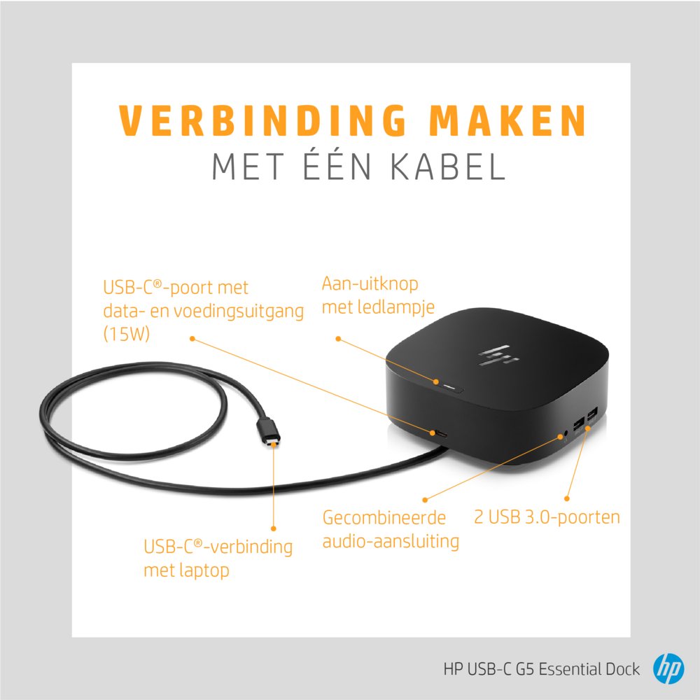HP G5 Essential Dock | Docking Station | USB-C | Zwart - Matmuis - Matmuis