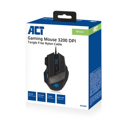 ACT AC5000 | Bedrade Gaming Muis | Rechtshandig | USB-A | 3200 DPI | Zwart - Matmuis - Matmuis