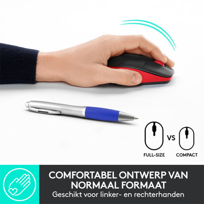 Logitech M190 | Draadloze Muis | Links- en Rechtshandig | RF | 1000 DPI | Zwart/Rood - Matmuis - Matmuis