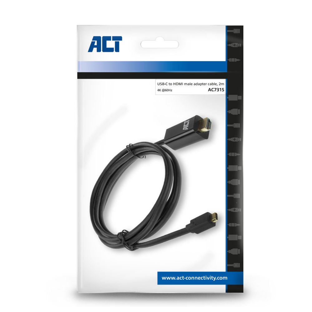 ACT AC7315 | USB-C naar HDMI Kabel | 2 m | Zwart - Matmuis - Matmuis