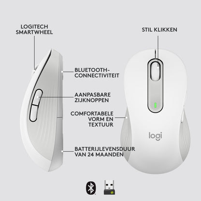 Logitech Signature M650 | Draadloze Muis | Linkshandig | RF + Bluetooth | 2000 DPI | Wit - Matmuis - Matmuis
