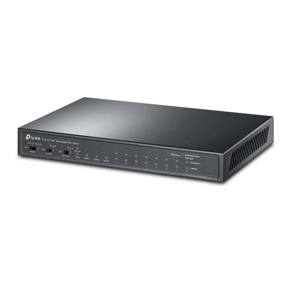 TP-Link TL-SL1311MP | 8-poorts 10/100 Mbps + 3-poorts Gigabit Desktop Switch | 8x PoE+ (124W) | Extend & Isolation Mode | Fanless - Matmuis
