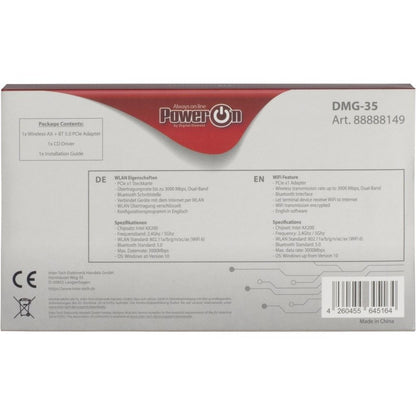 Inter-Tech DMG-35 | Wi-Fi 6 & Bluetooth 5.0 PCIe Adapter | 3000 Mbps | Dual-band (2,4 GHz / 5 GHz) | Intel AX200 Chipset | PCIe x1 - Matmuis - Matmuis