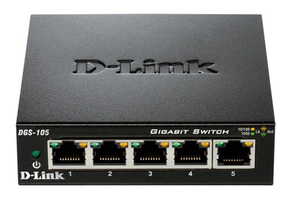 D-Link DGS-105 | Unmanaged Switch | 5 Poorten | Gigabit Ethernet (10/100/1000 Mbps) | Zwart