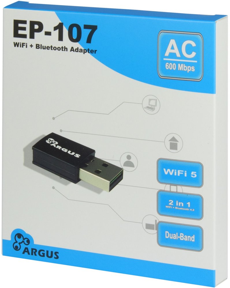 Argus EP-107 | Wi-Fi 5 USB Adapter | 600 Mbps | Dual-band (2,4 GHz / 5 GHz) | Bluetooth 4.2 | USB 2.0 - Matmuis - Matmuis