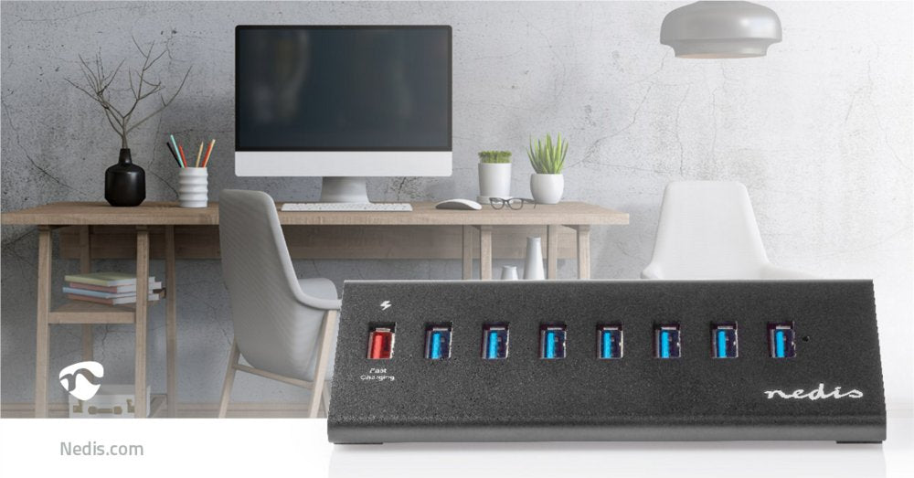 Nedis UHUBUP3810BK interface hub USB 3.2 Gen 1 (3.1 Gen 1) | 8 poorten | Zwart - Matmuis