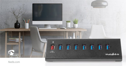 Nedis UHUBUP3810BK interface hub USB 3.2 Gen 1 (3.1 Gen 1) | 8 poorten | Zwart - Matmuis