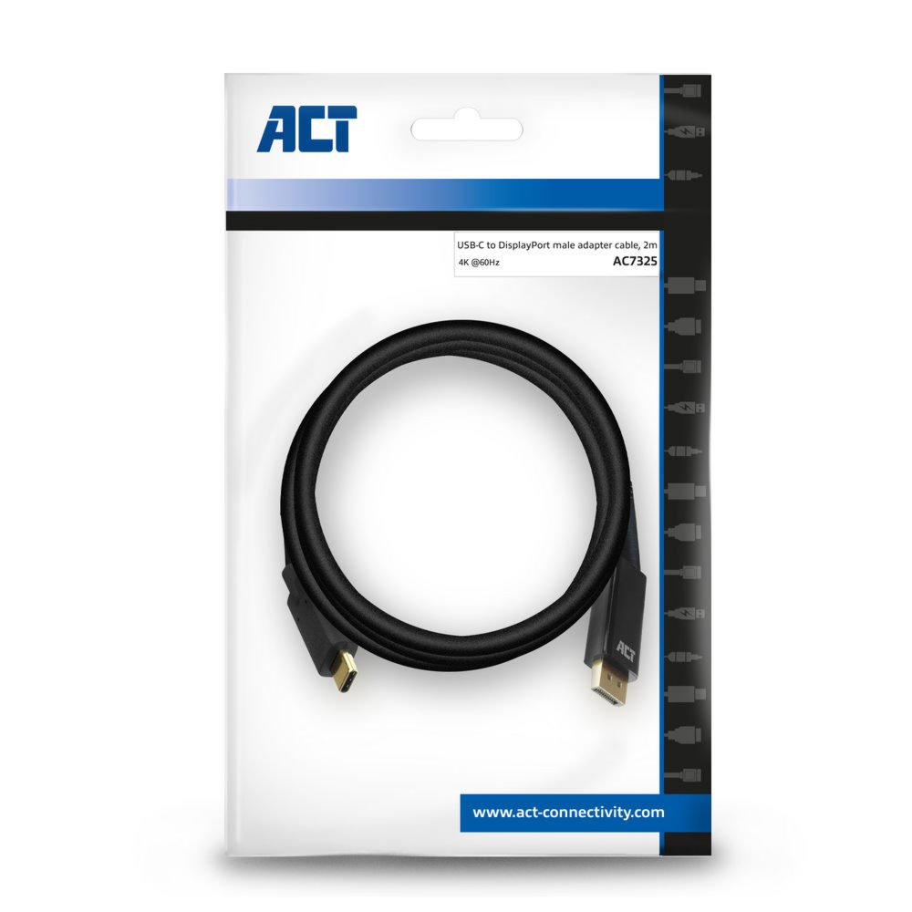 ACT AC7325 | USB-C naar DisplayPort Kabel | 2 m | Zwart - Matmuis - Matmuis