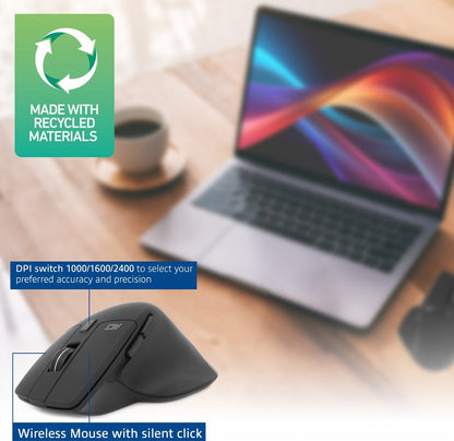 ACT AC5147 | Draadloze Multi-Connect Muis | Bluetooth en USB-A Ontvanger | Oplaadbaar | 4800 DPI | Stille Klik | Zwart - Matmuis - Matmuis