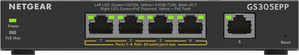 GS305EPP-100PES | 5-poorts Gigabit Smart Managed Plus PoE+ Switch | 120W PoE-vermogen | VLAN/QoS | Webbeheer - Matmuis