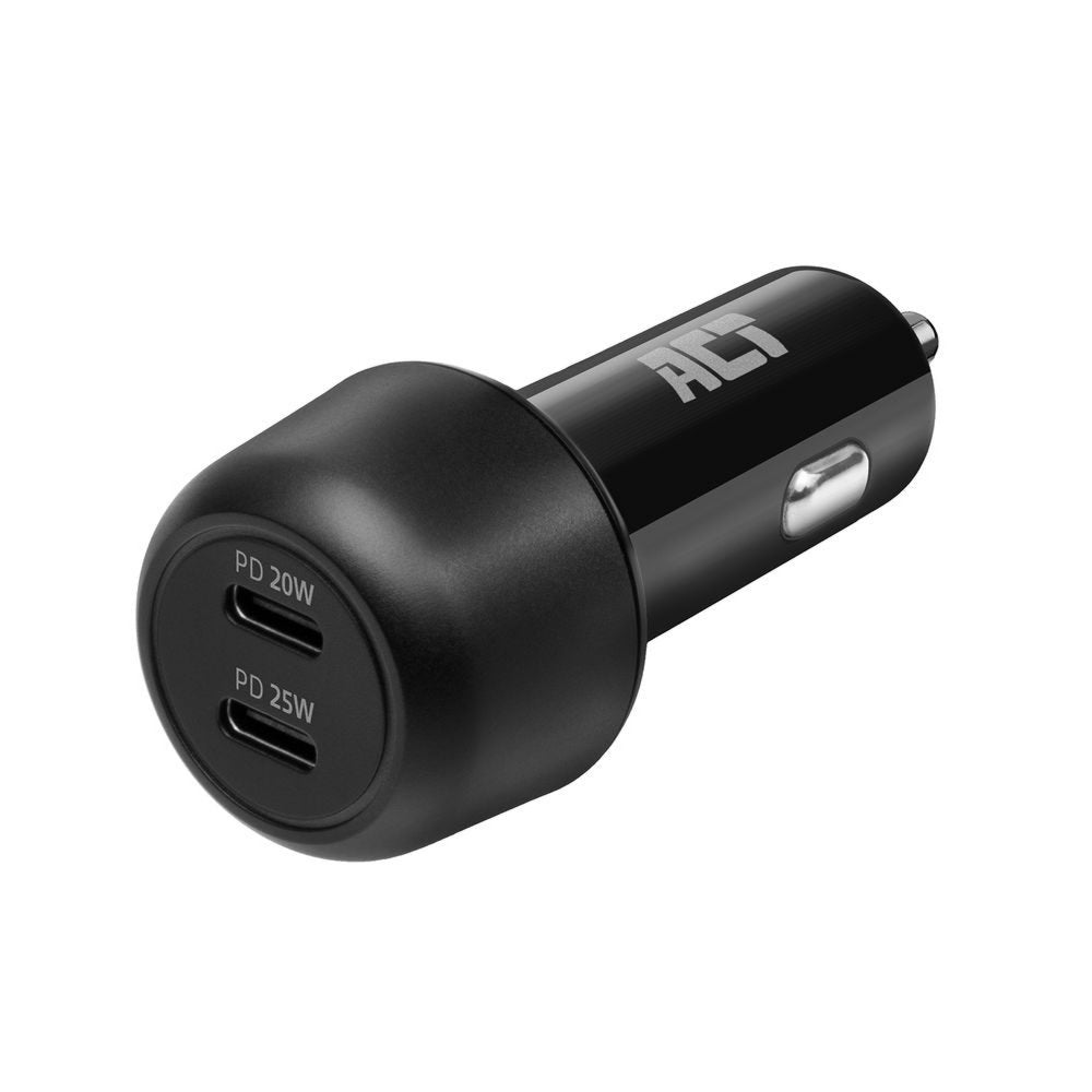 ACT AC2200 | USB-C Autolader voor Mobiele Apparaten 25W | Zwart - Matmuis