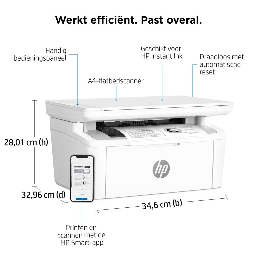 HP LaserJet Pro MFP M140w | All-in-One Laserprinter | A4 | 600 x 600 DPI | Wi-Fi | Zwart/Wit - Matmuis - Matmuis