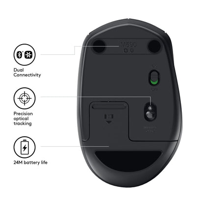 Logitech M590 Multi-Device Silent | Draadloze Muis | Rechtshandig | RF + Bluetooth | 1000 DPI | Zwart - Matmuis - Matmuis