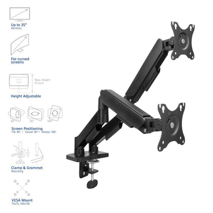 ACT AC8314 Monitorarm Essentials | Verstelbare Monitor-bureaubeugel | Tot 35" | Max 2x 9 kg | VESA 75x75 / 100x100 | 2 Monitoren | Gasveer | OPEN BOX