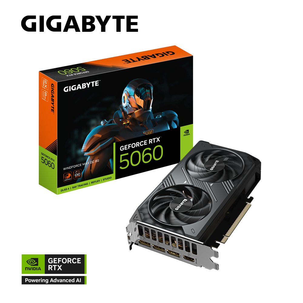 Gigabyte GeForce RTX 5060 WINDFORCE MAX OC | 8GB GDDR7 | DLSS 4 | Videokaart | Nvidia GPU - Matmuis