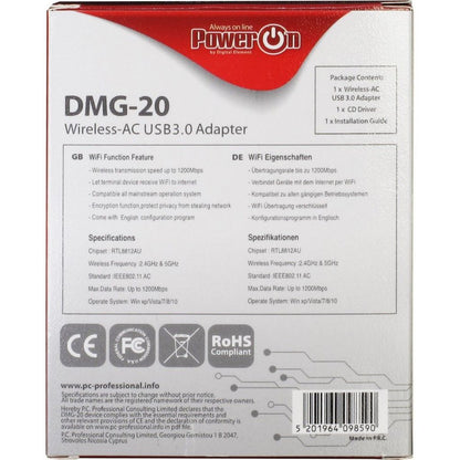 Inter-Tech DMG-20 | Wi-Fi 5 USB Adapter | 867 Mbps | Dual-band (2,4 GHz / 5 GHz) | USB 3.0 | Zwart - Matmuis - Matmuis