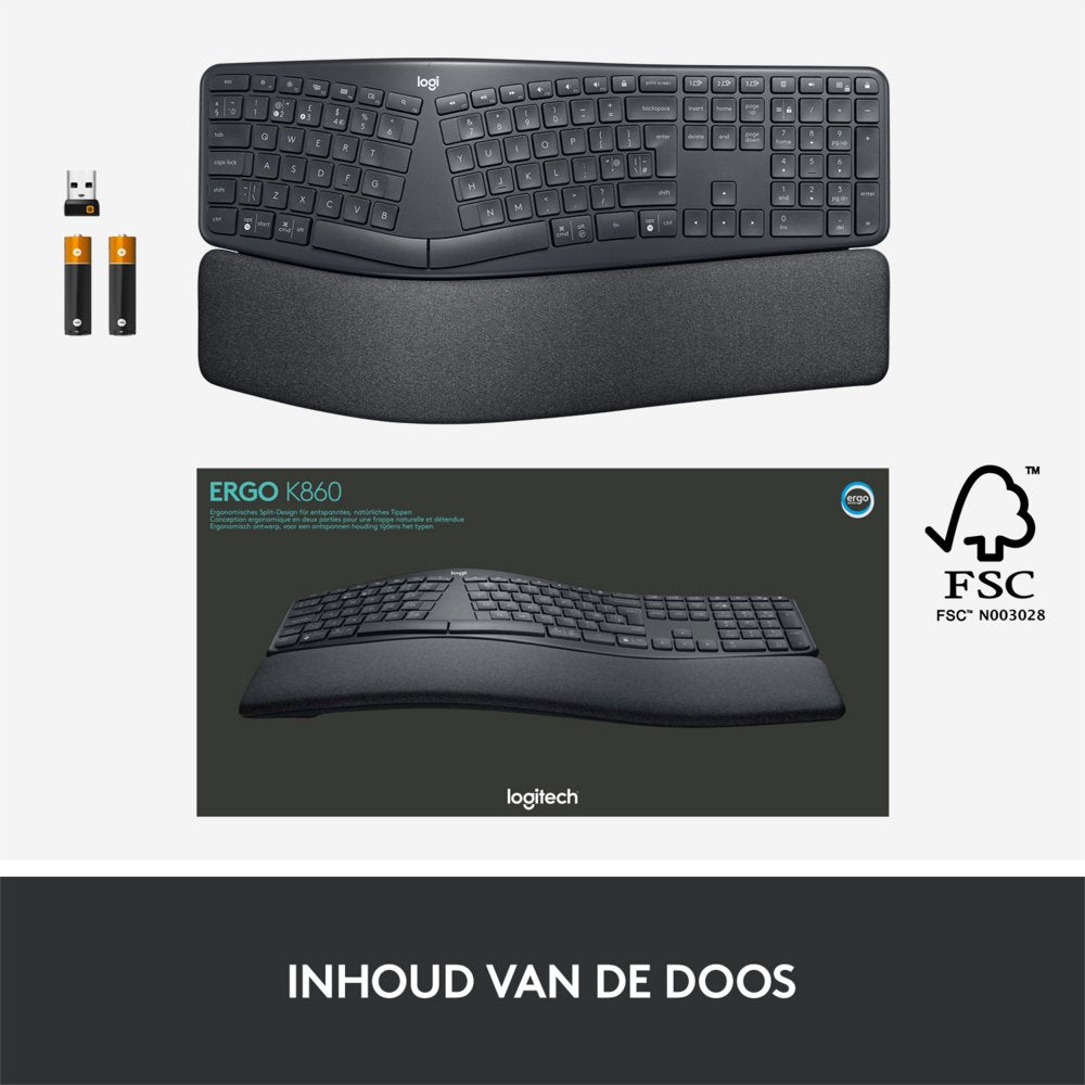 Logitech K860 Ergo | Draadloos Bluetooth Toetsenbord met Receiver | QWERTY - Matmuis - Matmuis