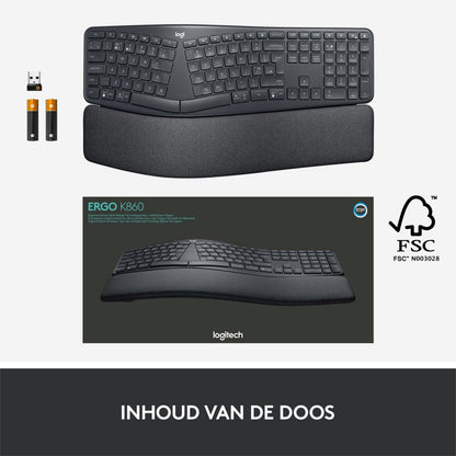 Logitech K860 Ergo | Draadloos Bluetooth Toetsenbord met Receiver | QWERTY - Matmuis - Matmuis