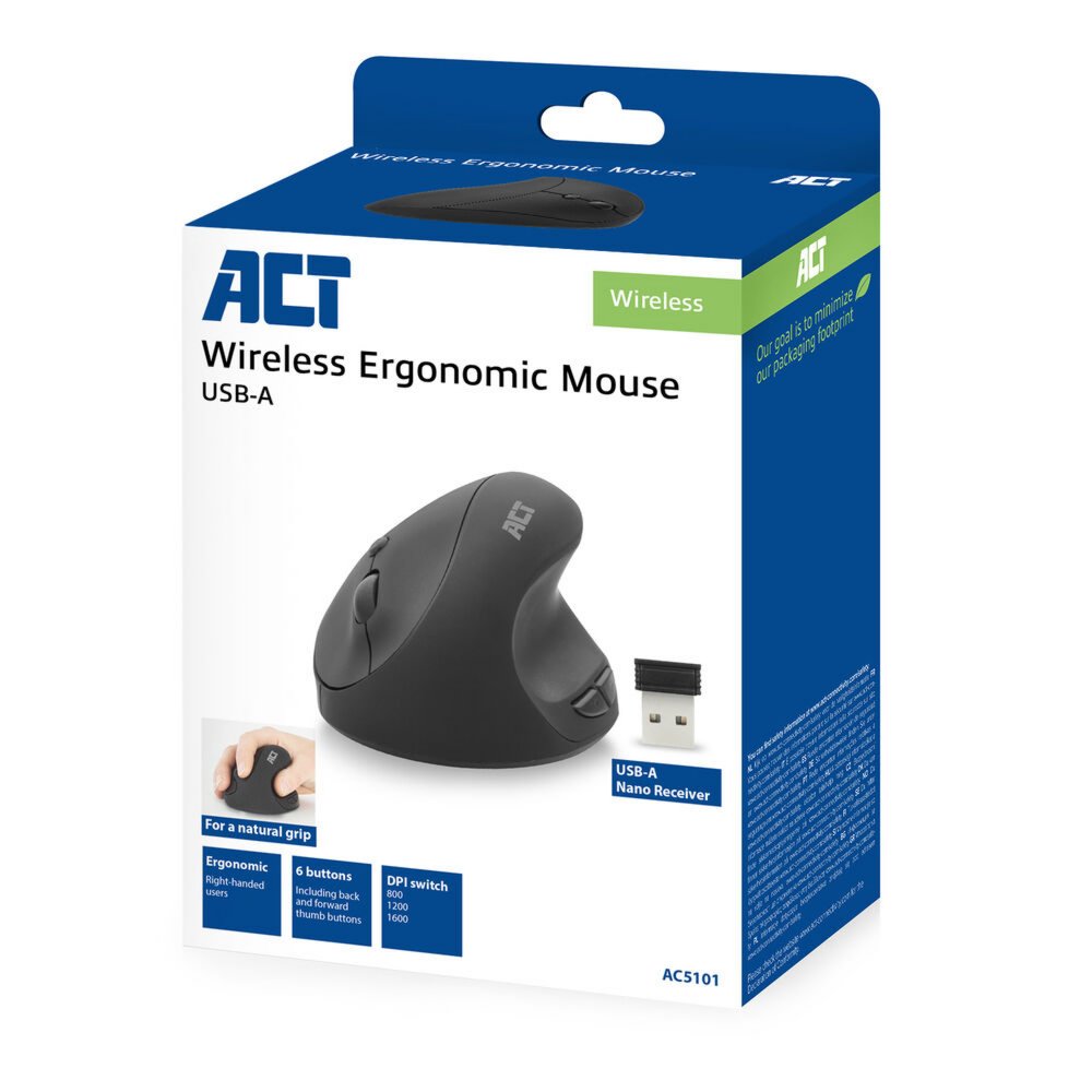 ACT AC5101 Ergo | Draadloze Muis | RF-Draadloos | 1600 DPI | Grijs - Matmuis - Matmuis