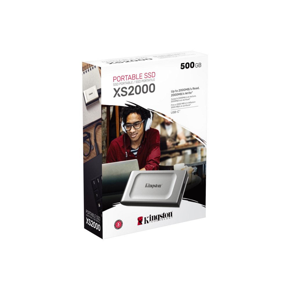 Kingston XS2000 | Externe SSD | 500GB | USB 3.2 Gen2x2 | 2.000MB/s Lezen | 2.000MB/s Schrijven | Zilver