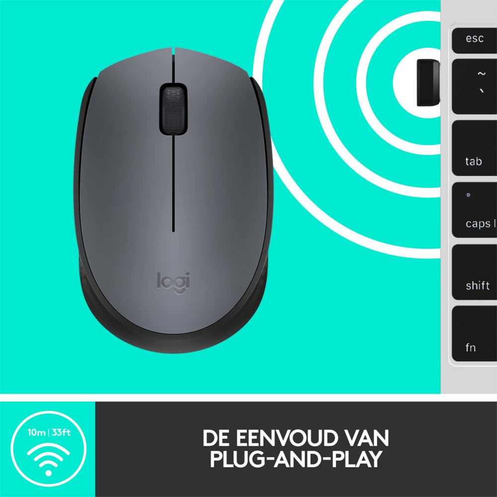 Logitech M170 | Draadloze Muis | Links- en Rechtshandig | RF | 1000 DPI | Grijs - Matmuis - Matmuis