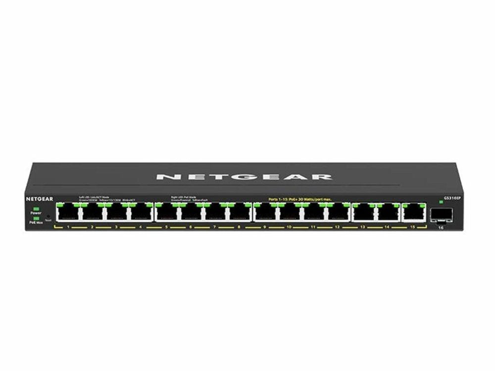 NETGEAR GS316EP-100PES | Managed Switch | 16x Gigabit Ethernet | PoE+ | Zwart - Matmuis