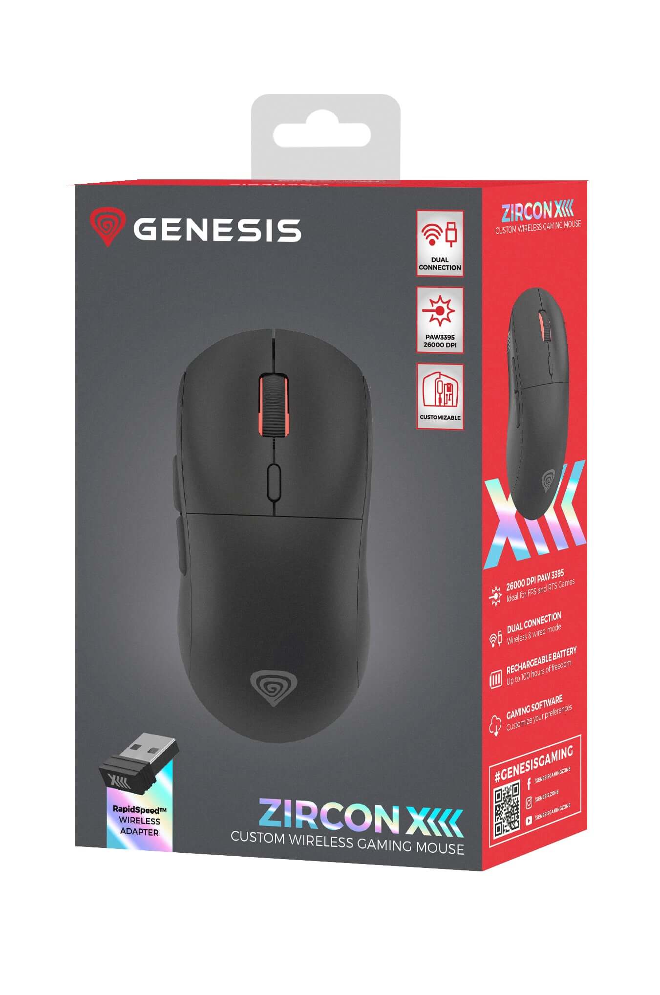 GENESIS Zircon XIII Gaming Muis Draadloos + USB Type-C Optisch 26000 DPI | Matmuis
