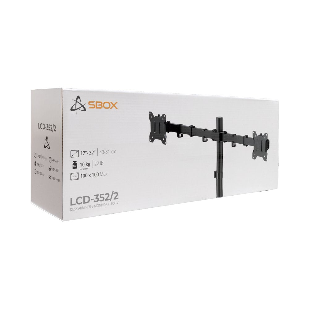 Sbox Desktop Dual Arm | Monitorarm 17 tot 32 inch | VESA 75x75 en 100x100 | 2x Max. 9 kg