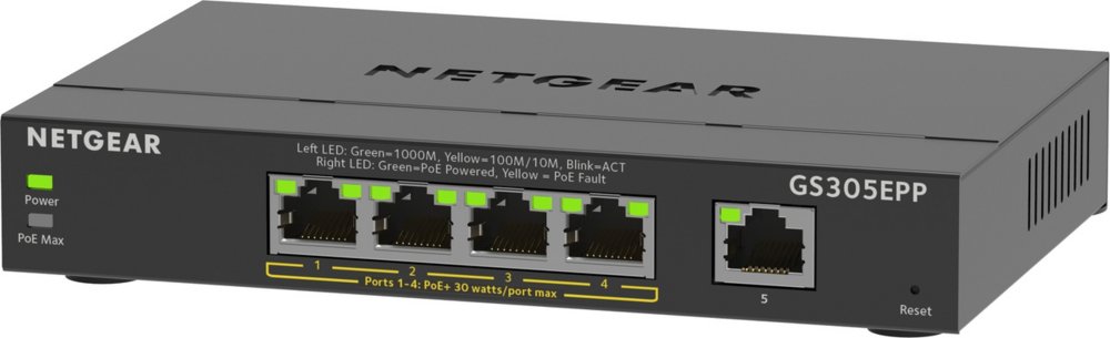 GS305EPP-100PES | 5-poorts Gigabit Smart Managed Plus PoE+ Switch | 120W PoE-vermogen | VLAN/QoS | Webbeheer - Matmuis