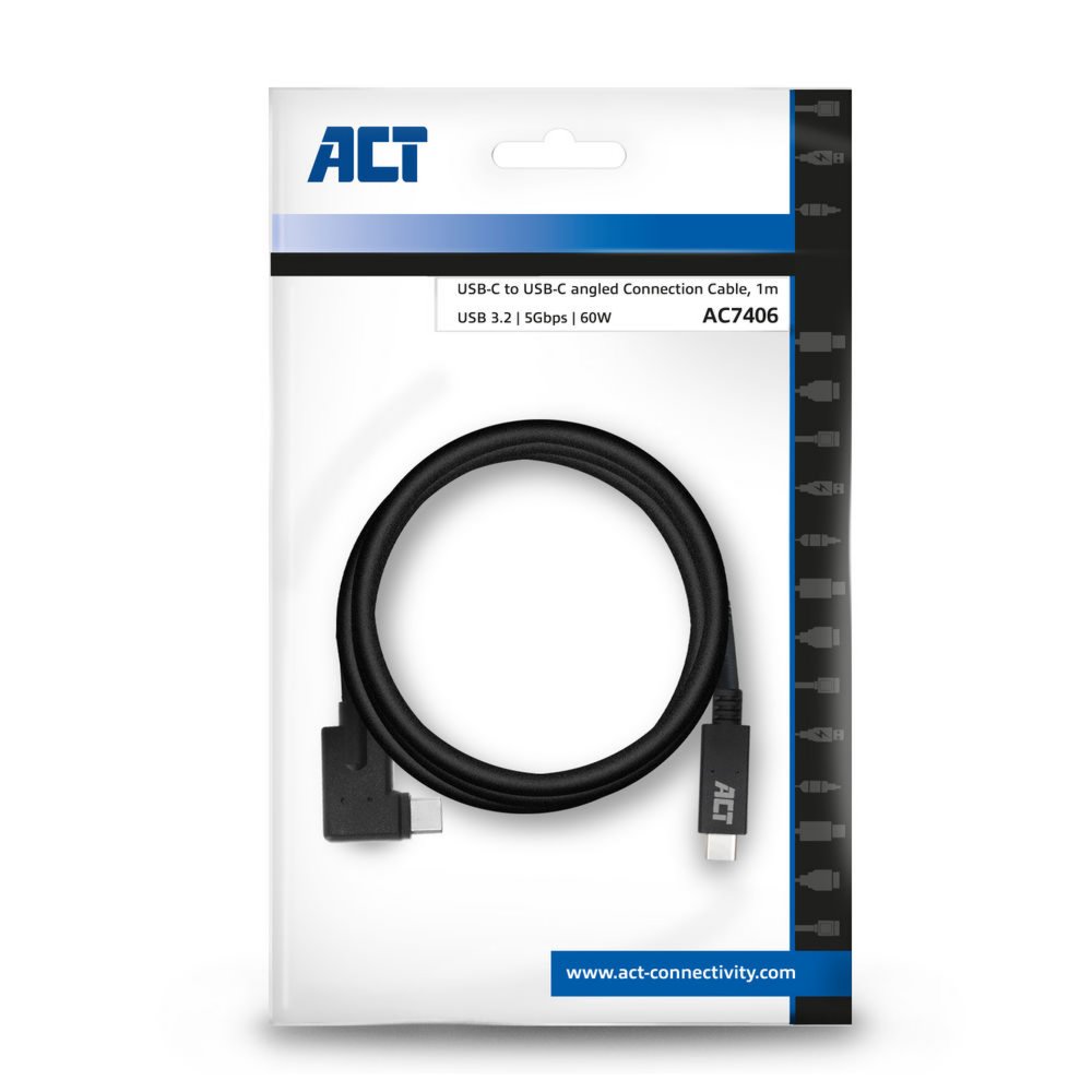 ACT AC7406 | USB 3.2 Gen 1 Kabel | USB-C naar USB-C | 1m | Zwart - Matmuis - Matmuis