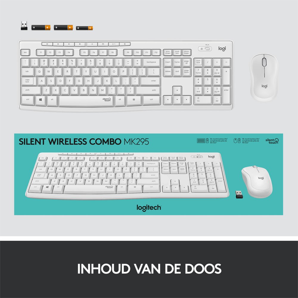 Logitech MK295 toetsenbord RF Draadloos QWERTY US International Wit - Matmuis - Matmuis
