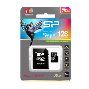 Silicon Power Elite | MicroSDXC | 128GB | Class 10 | UHS-I U1 | Tot 85MB/s | Inclusief SD-adapter | Zwart - Matmuis