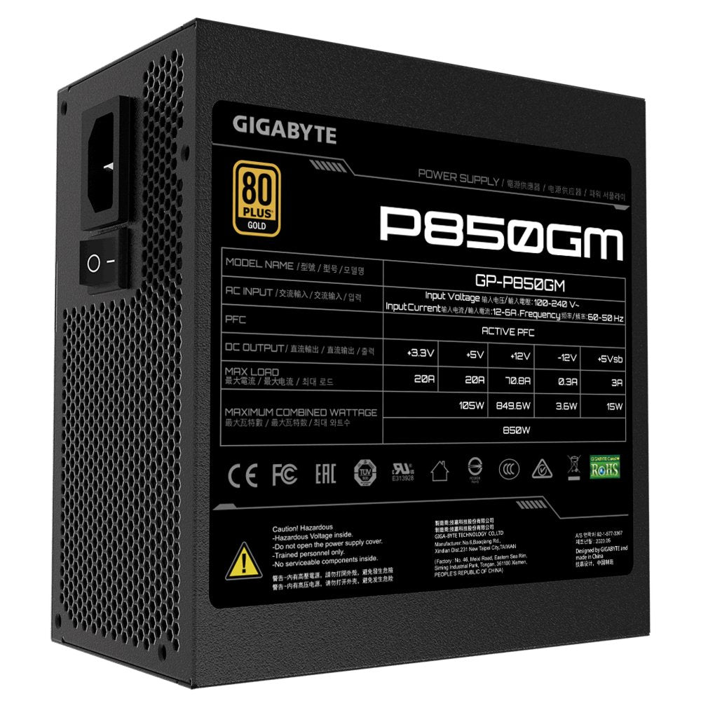Gigabyte P850GM | 850W ATX Voeding (20+4 pin) | Zwart - Matmuis - Matmuis
