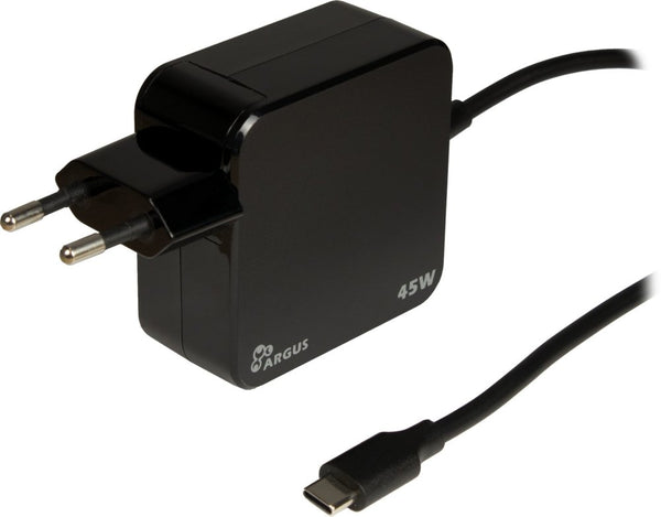 Inter-Tech Argus PD-2045 | Universele USB-C Oplader 45W | Zwart | Met Geïntegreerde Kabel
