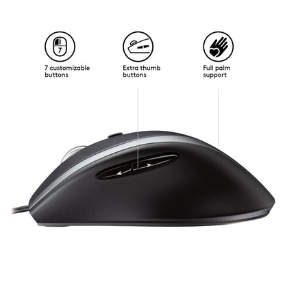 Logitech M500 | 1000 DPI Laser Sensor | Bedrade USB Muis | 7 Knoppen | Supersnel Scrollwiel | Rechtshandig | Zwart - Matmuis - Matmuis